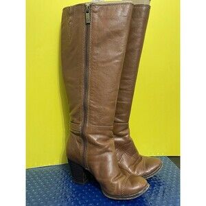 Giani Bernini Boots Womens 5 M Kalie Tall Riding Brown Leather Zip Wedge NEW